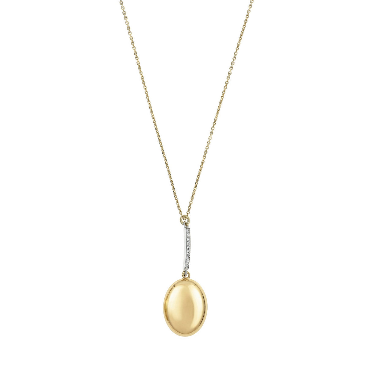 aquaforte i bicolore  polished large oval with curved encrusted cz pendant