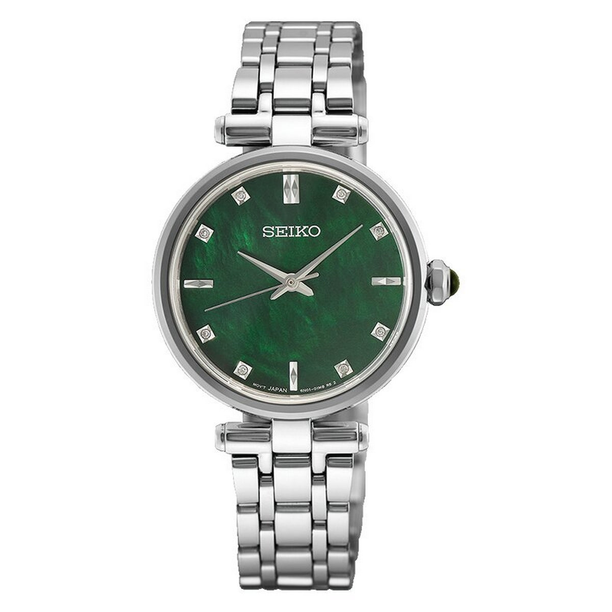 seiko ladies diamond 29mm stainless steel green dial