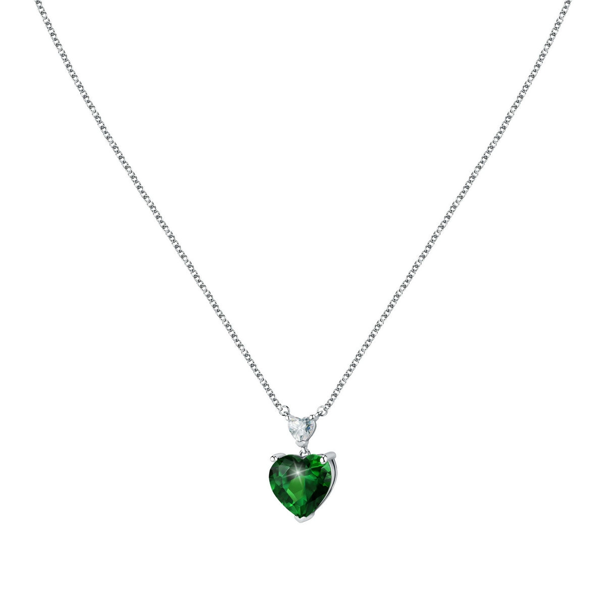 chiara ferragni diamond heart pendant 38cm + 4cm 1 emerald and 1 white heart stones