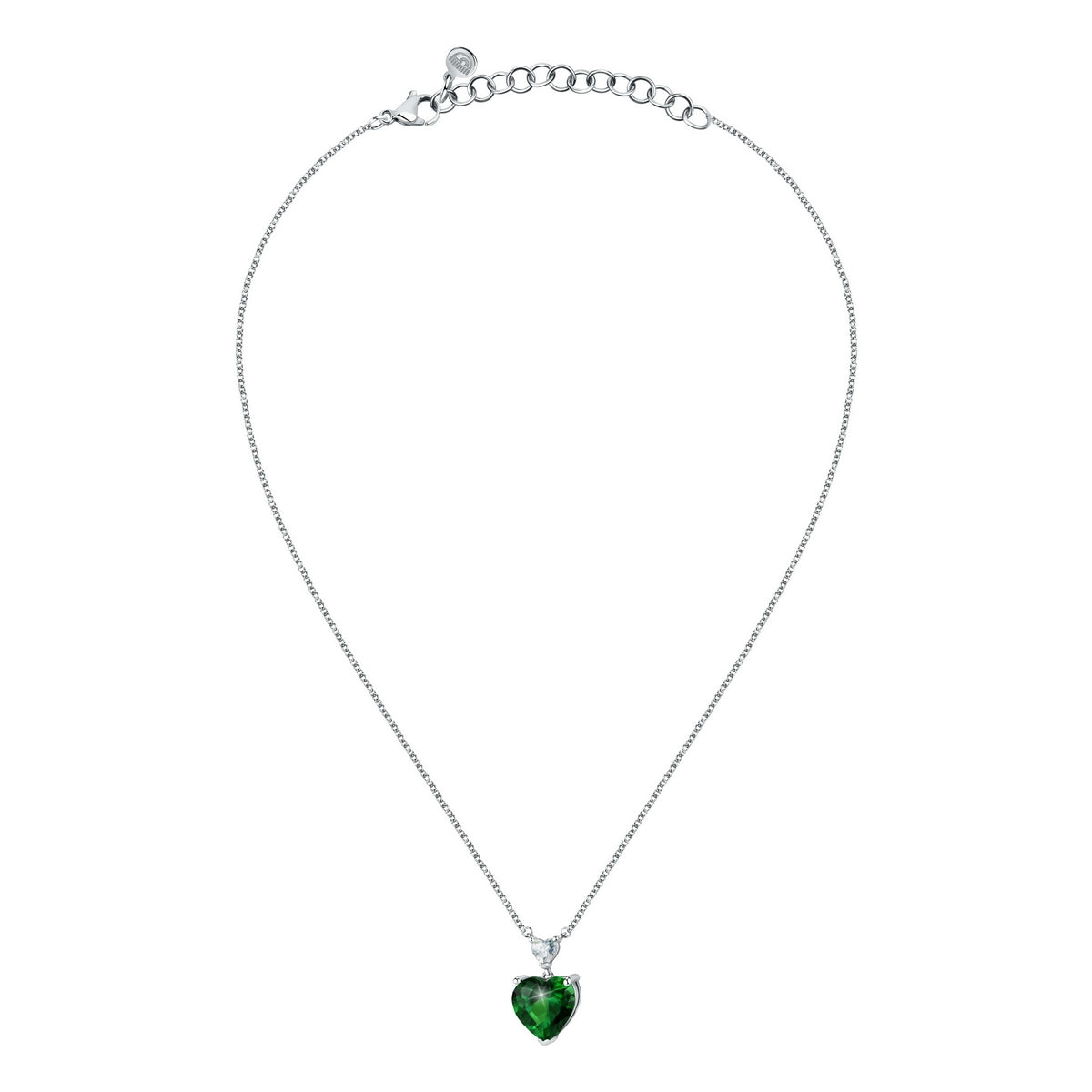 chiara ferragni diamond heart pendant 38cm + 4cm 1 emerald and 1 white heart stones
