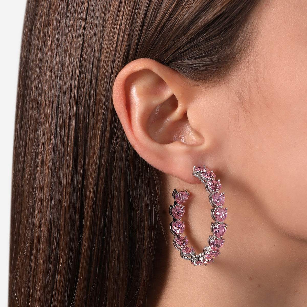 chiara ferragni pink infinity love diamond rose heart stones hoop earring