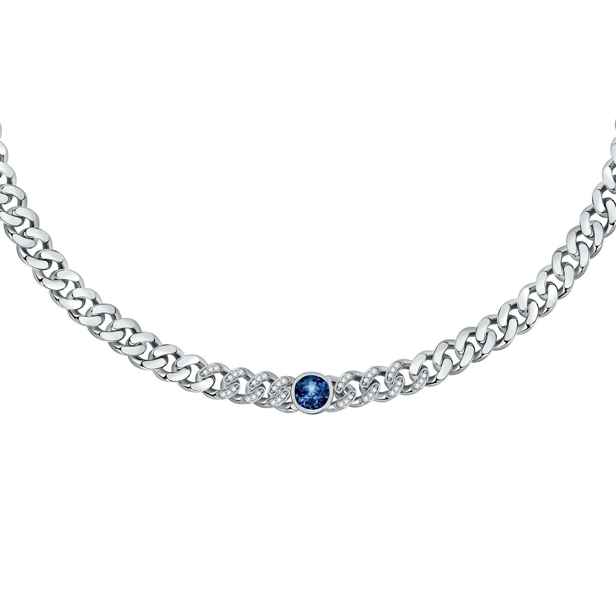 chiara ferragni chain necklace small chain with blue stone and white crystals 33cm + 7