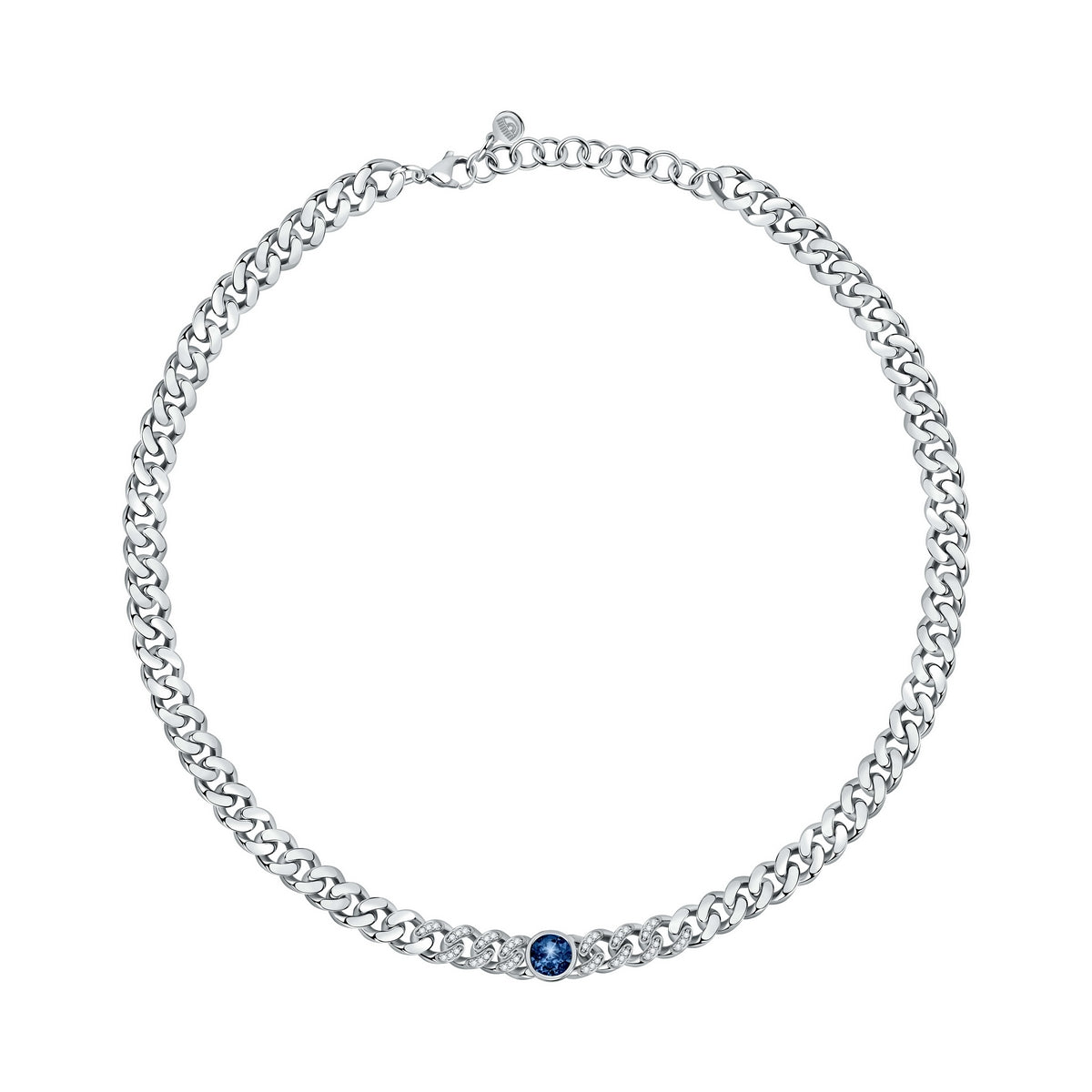 chiara ferragni chain necklace small chain with blue stone and white crystals 33cm + 7