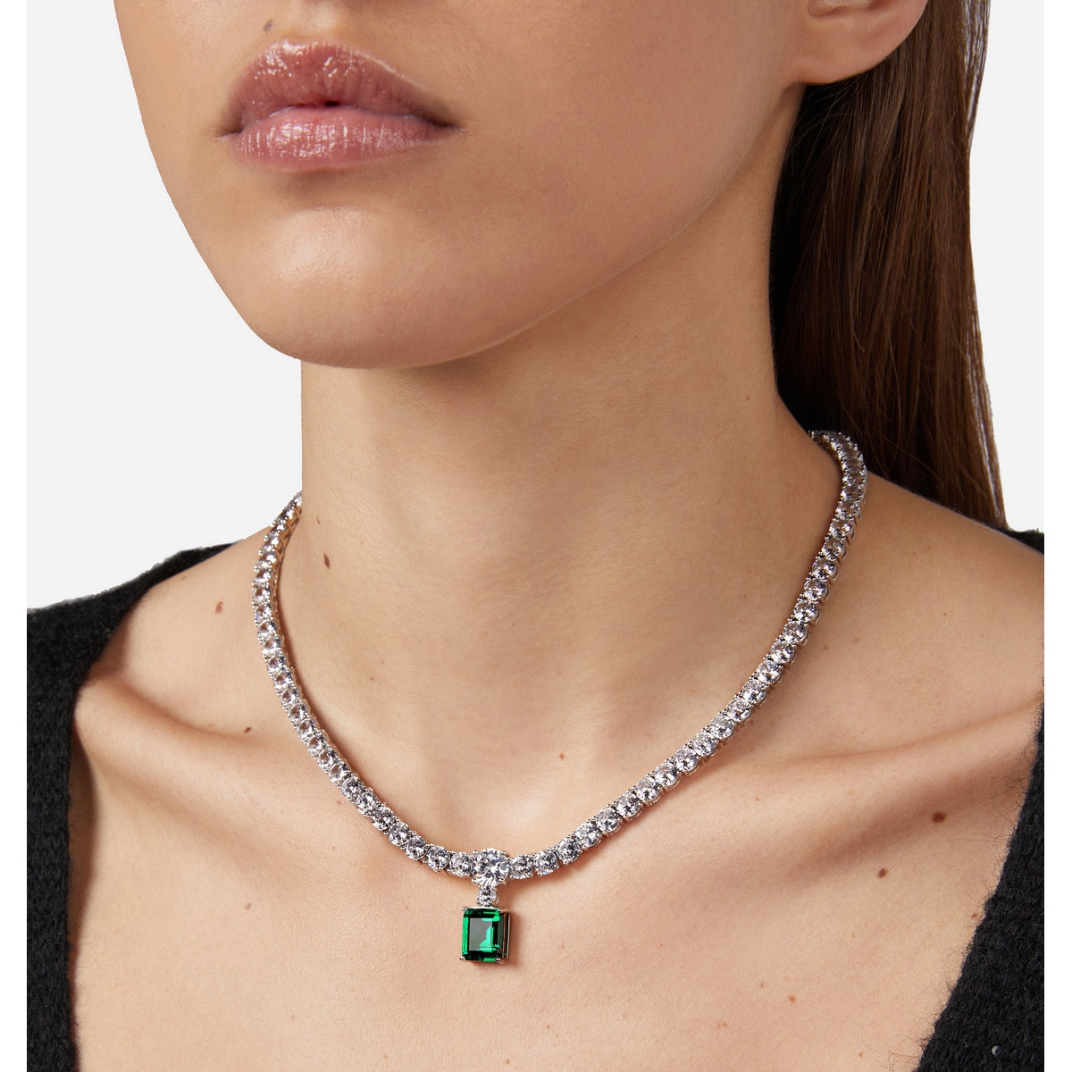 chiara ferragni emerald necklace emerald cut 40cm+ext