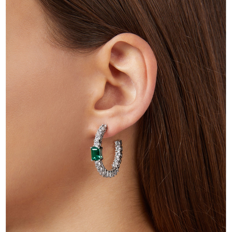 chiara ferragni emerald earrings emerald cut 7*5mm, size 30mm silver colour