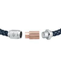 maserati jewels silver, blue leather , yellow gold 215mm bracelet