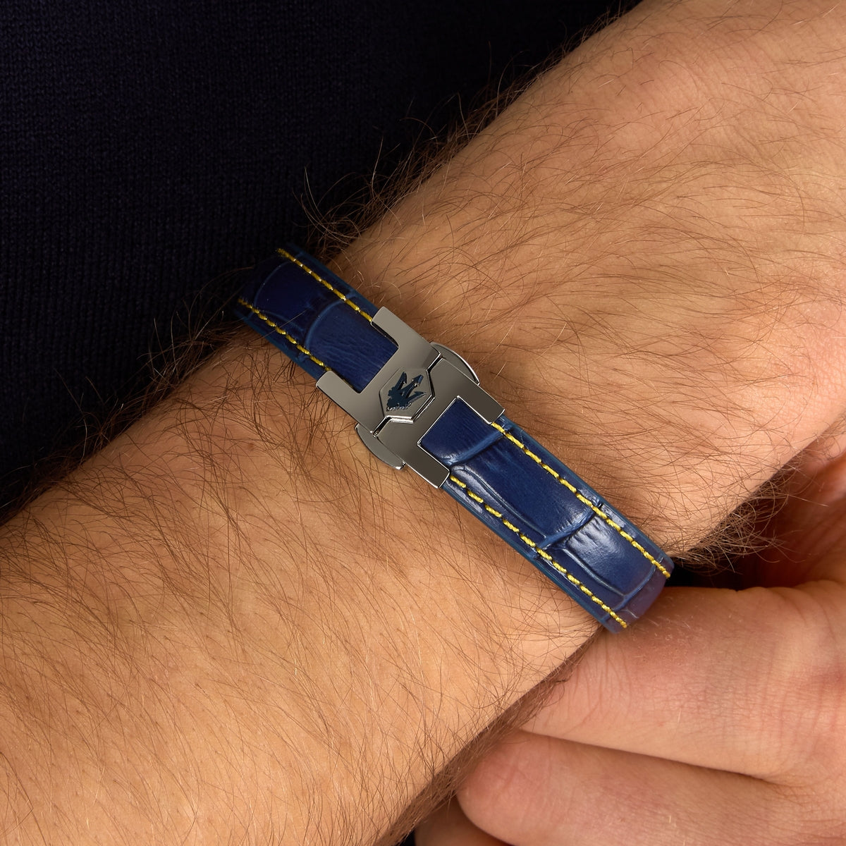 maserati jewels leather stainless steel bracelet blue leather blu 6.5x5.5cm