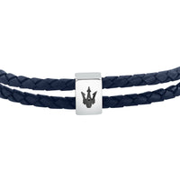 maserati jewels leather stainless steel bracelet black leather blue 38+3cm