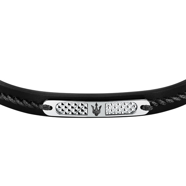 maserati jewels leather bracelet stainless steel black recycled leather black 19+3cm