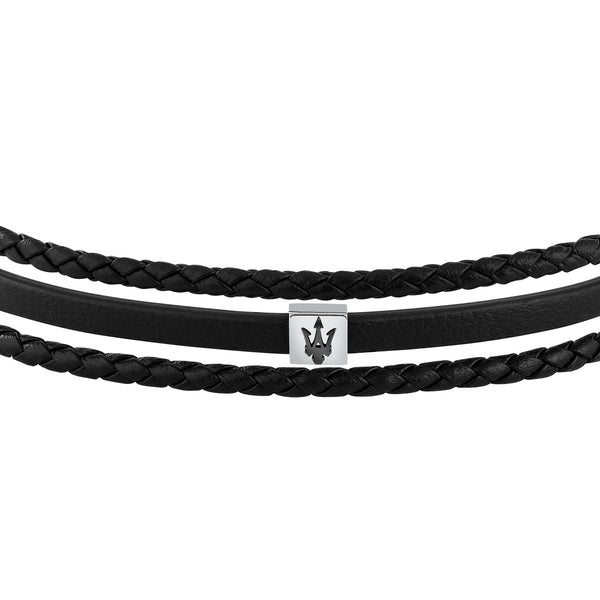 maserati jewels leather bracelet stainless steel black recycled leather black 19+3cm