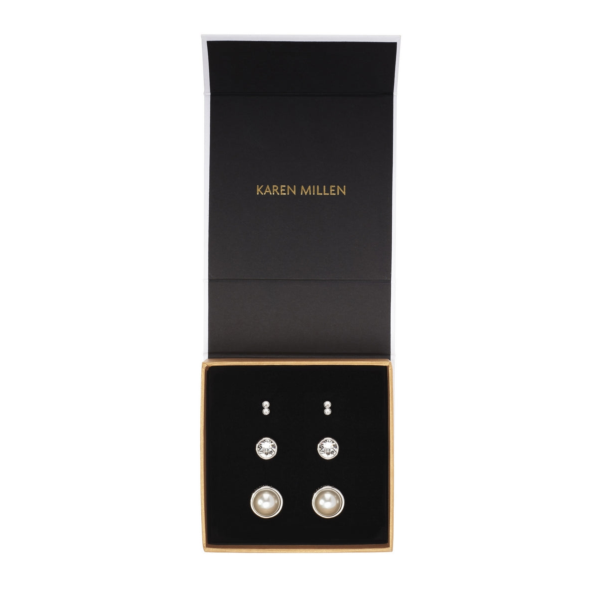 karen millen crystal & pearl silver studs gift set