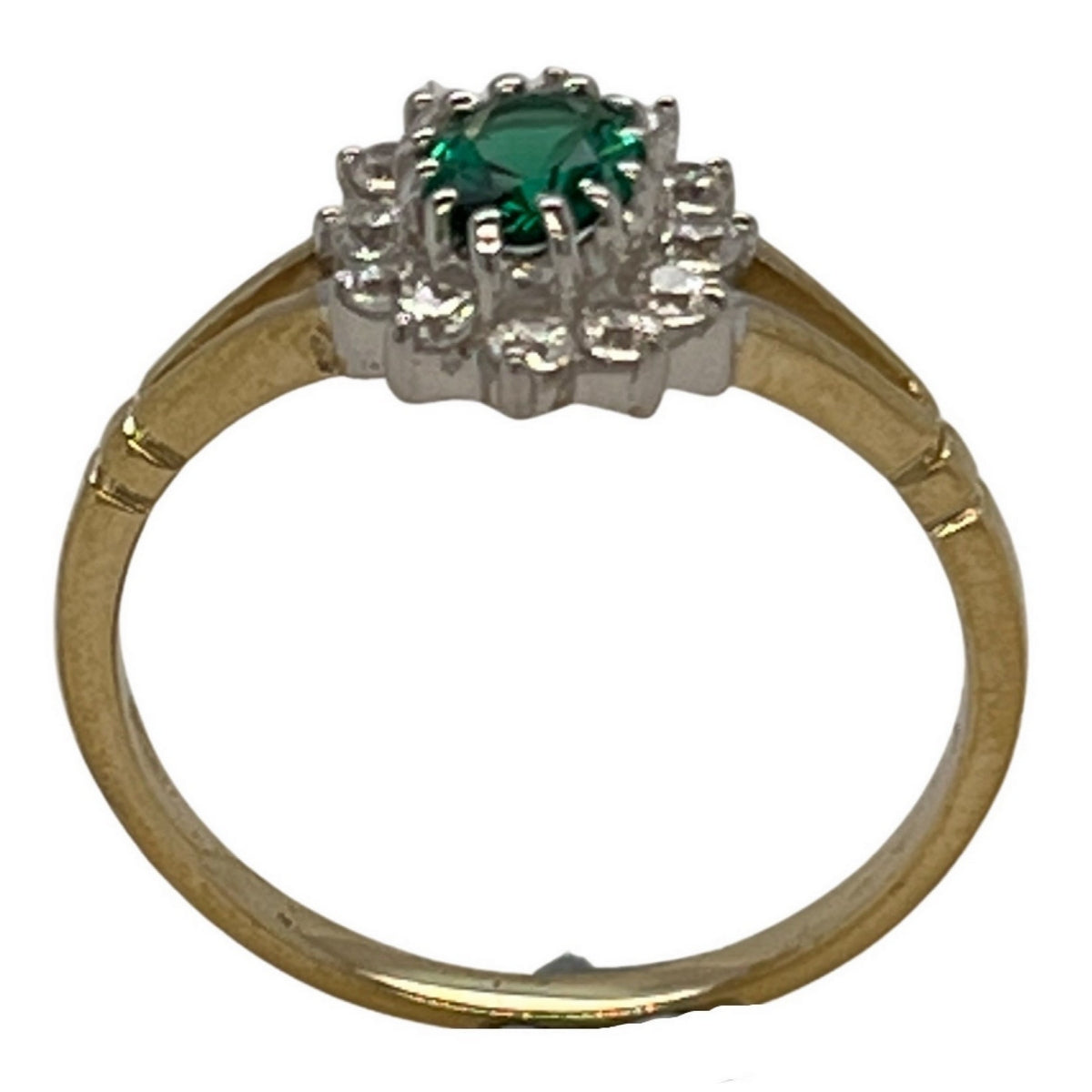 9ct gold (375) ring yellow gold 1.5g green oval cz emerald prong set