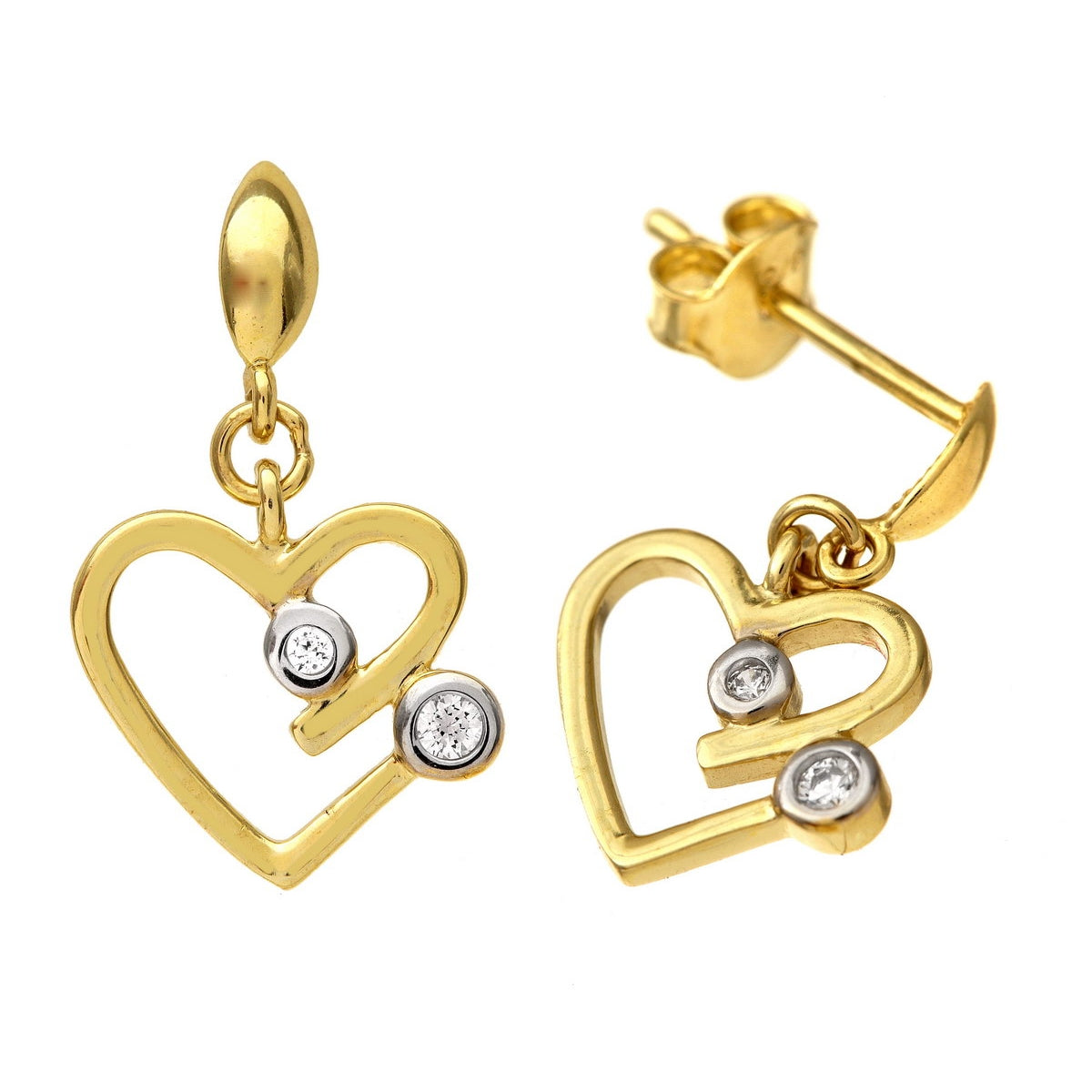 9ct gold (375) yellow gold earring post and butterfly with cubic zirconia