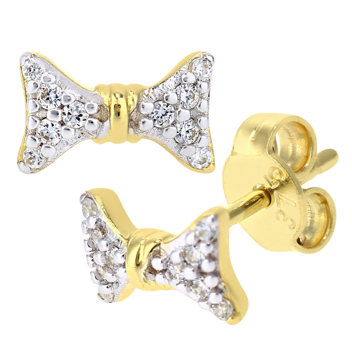 9ct gold (375) yellow gold earring post and butterfly with cubic zirconia