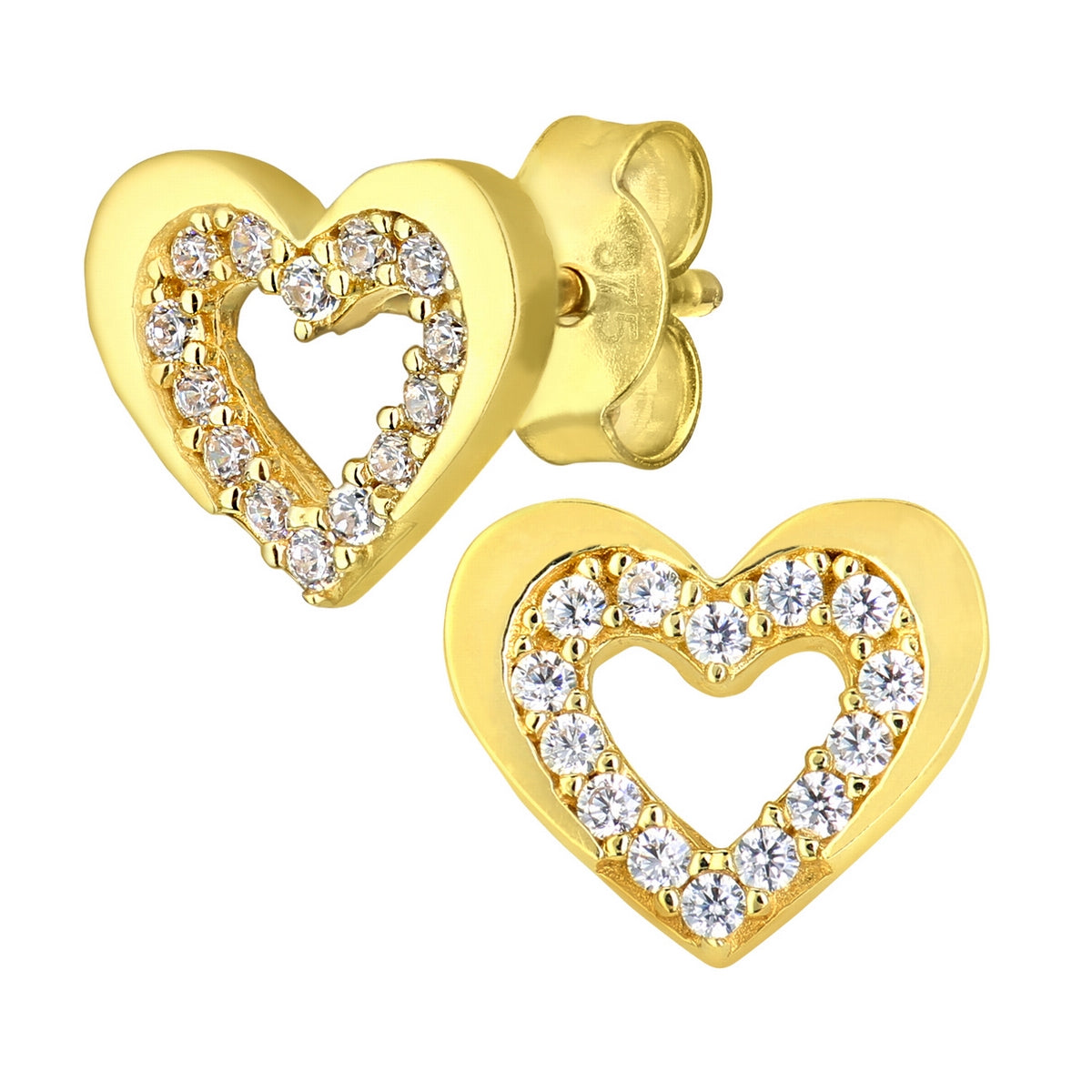 9ct gold (375) yellow gold earring post & butterfly with cubic zirconia