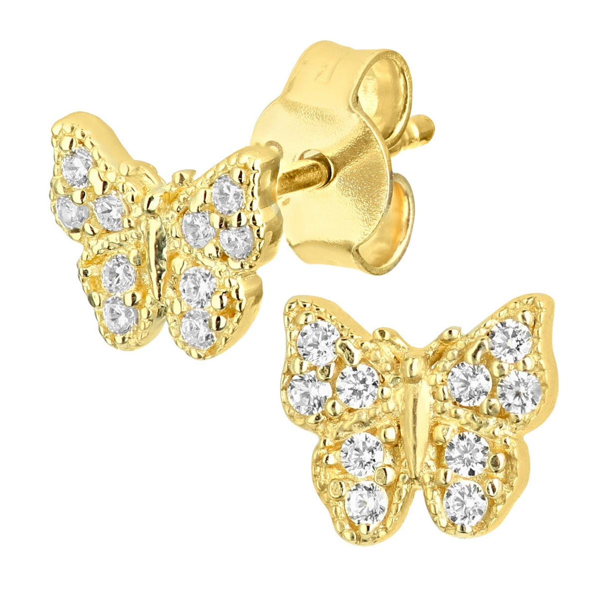 9ct gold (375) yellow gold earring post & butterfly with cubic zirconia