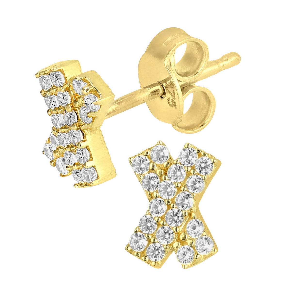 9ct gold (375) yellow gold earring post & butterfly with cubic zirconia