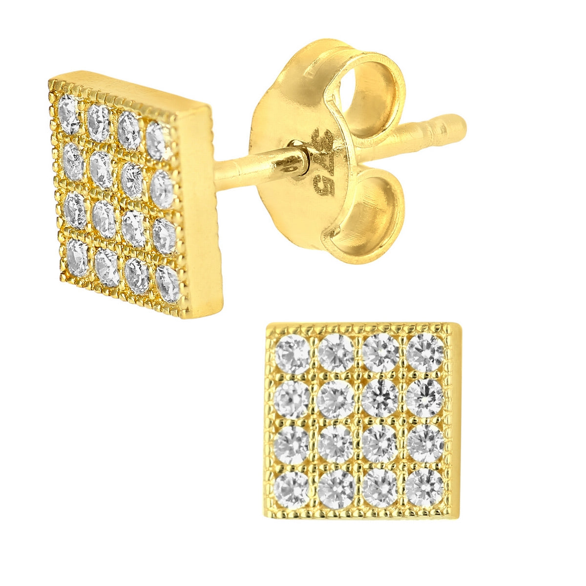 9ct gold (375) yellow gold earring post & butterfly with cubic zirconia