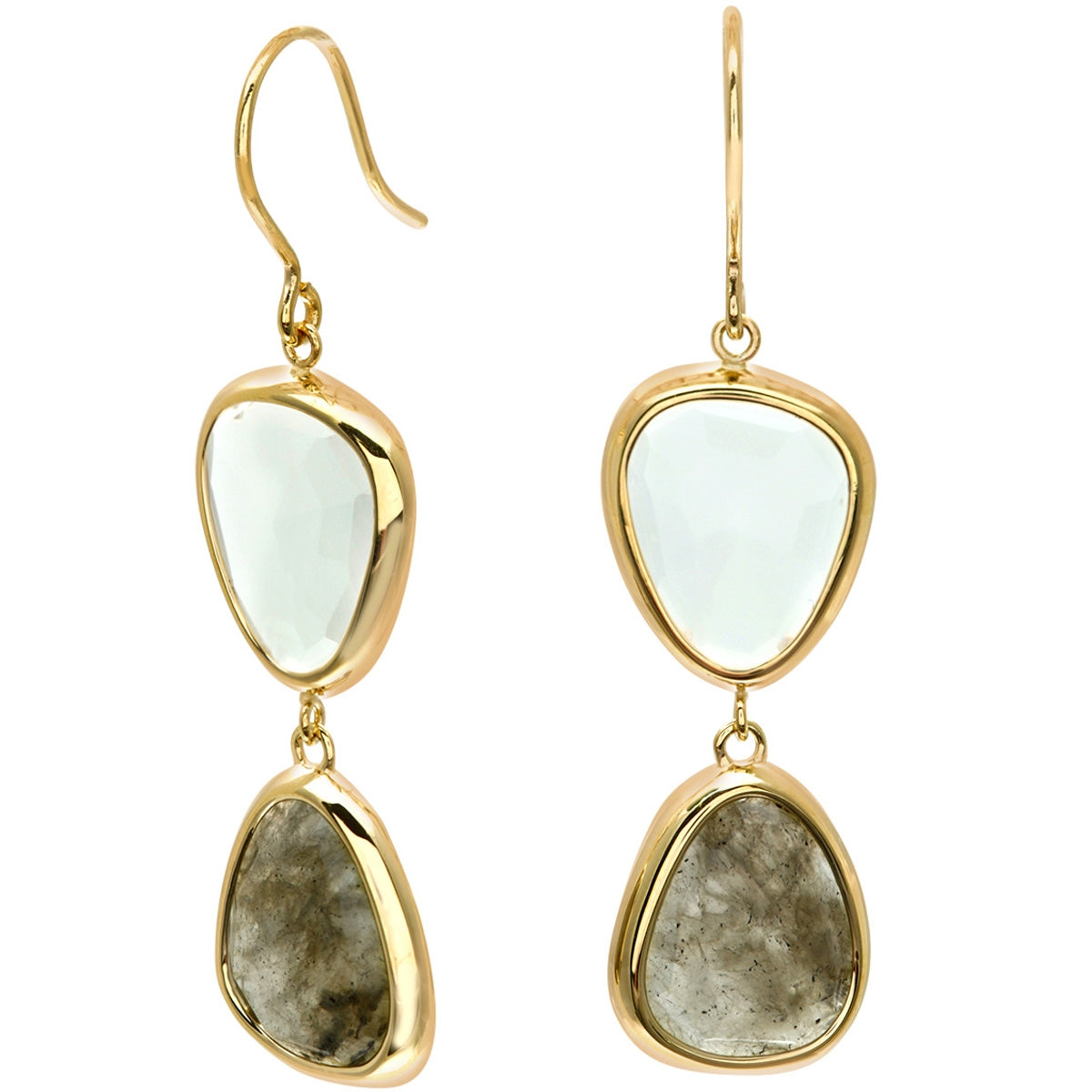 9ct gold (375) yellow gold earring shepherds hook with milky quartz - labradorite
