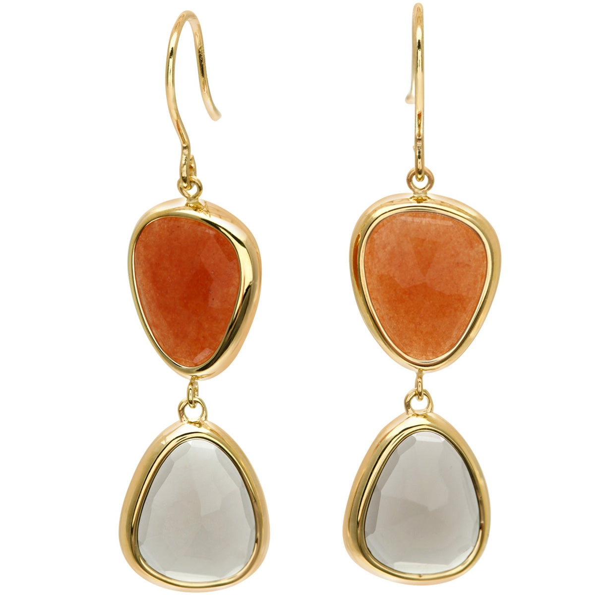 9ct gold (375) yellow gold earring shepherds hook with smokey quartz - pink chalcedony
