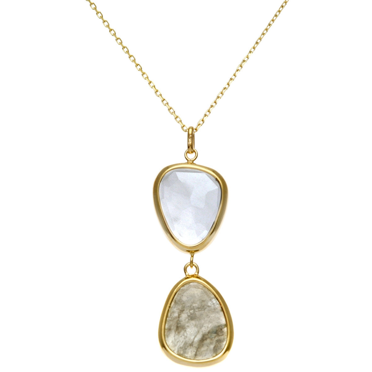 9ct gold (375) yellow gold necklace spring ring clasp with milky quartz - labradorite
