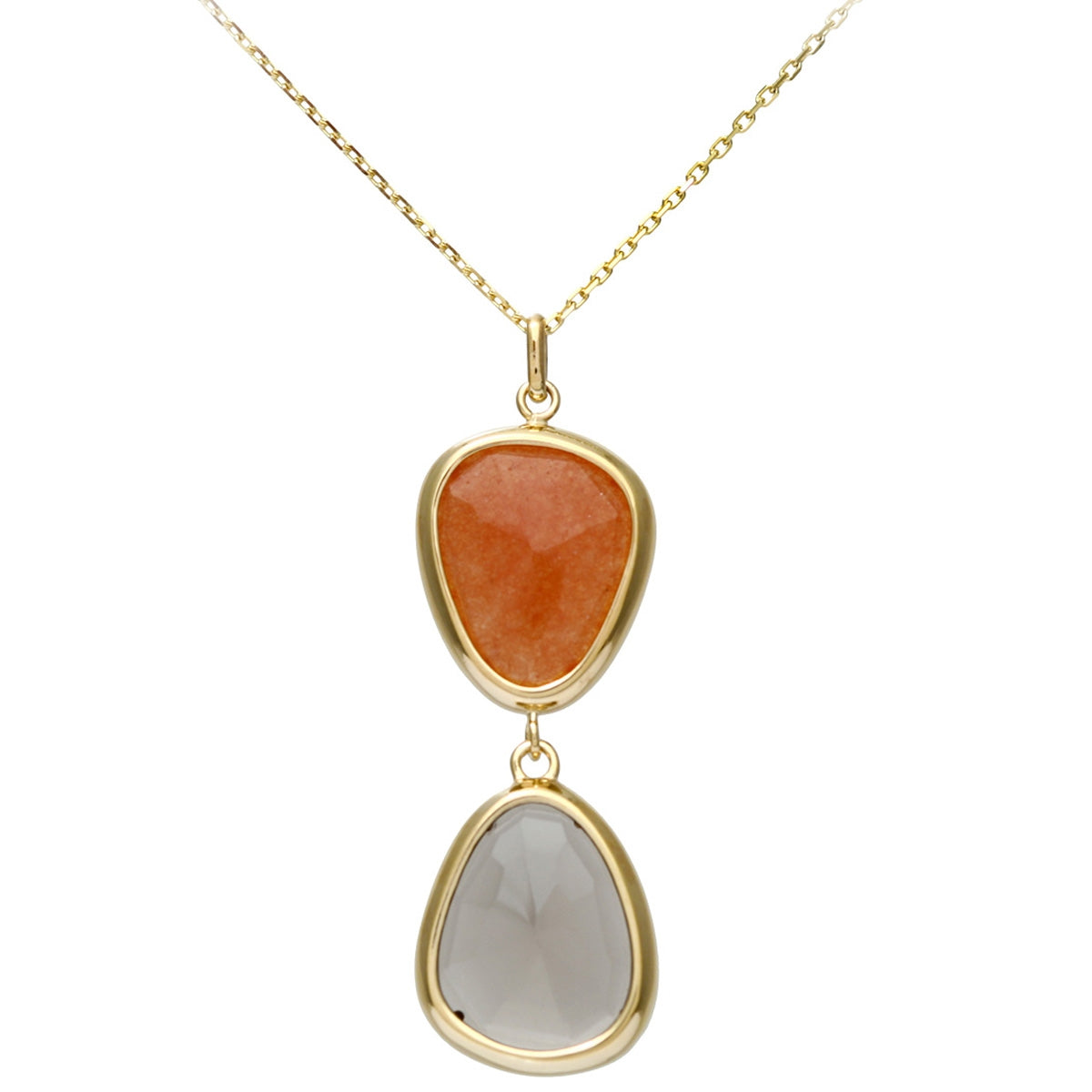 9ct gold (375) yellow gold necklace spring ring clasp with orange aventurine - smokey quartz
