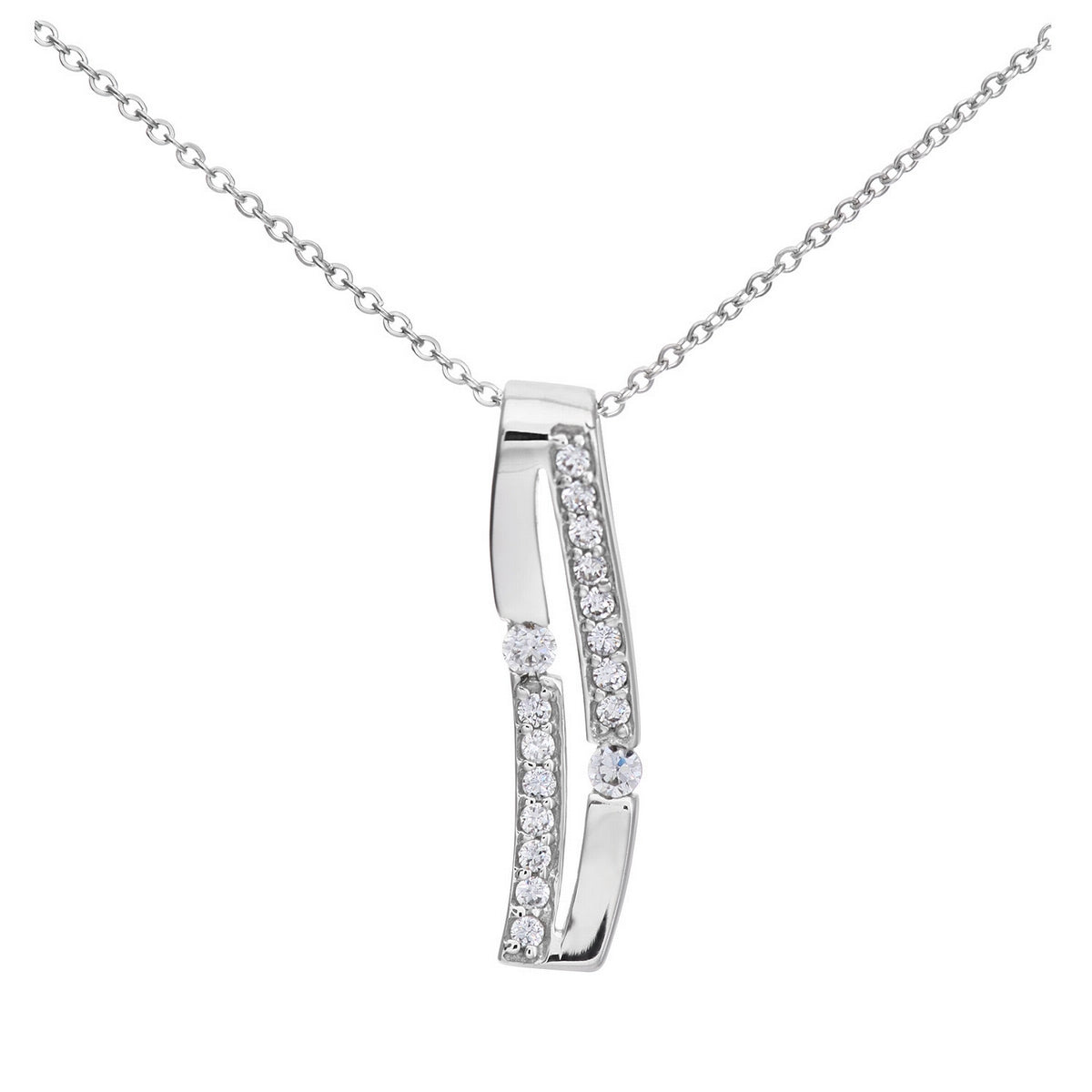 9ct gold (375) white gold pendant spring ring clasp with cubic zirconia