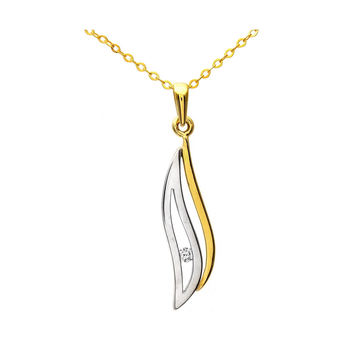 9ct gold (375) yellow and white gold pendant spring ring clasp with cubic zirconia