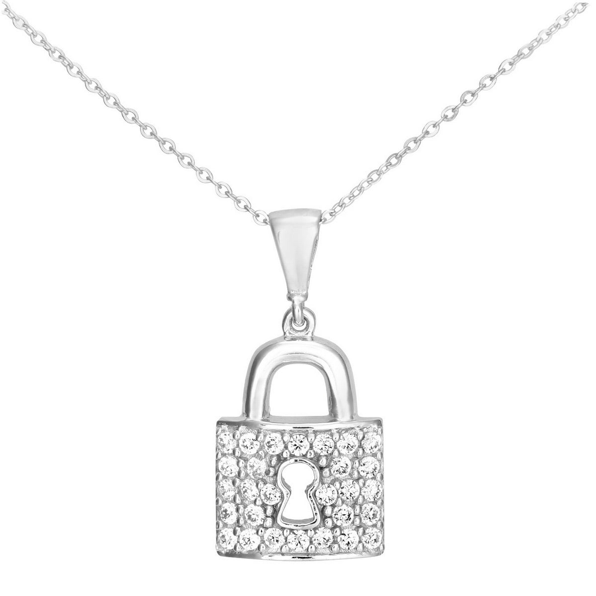 9ct gold (375) white gold pendant spring ring clasp with cubic zirconia