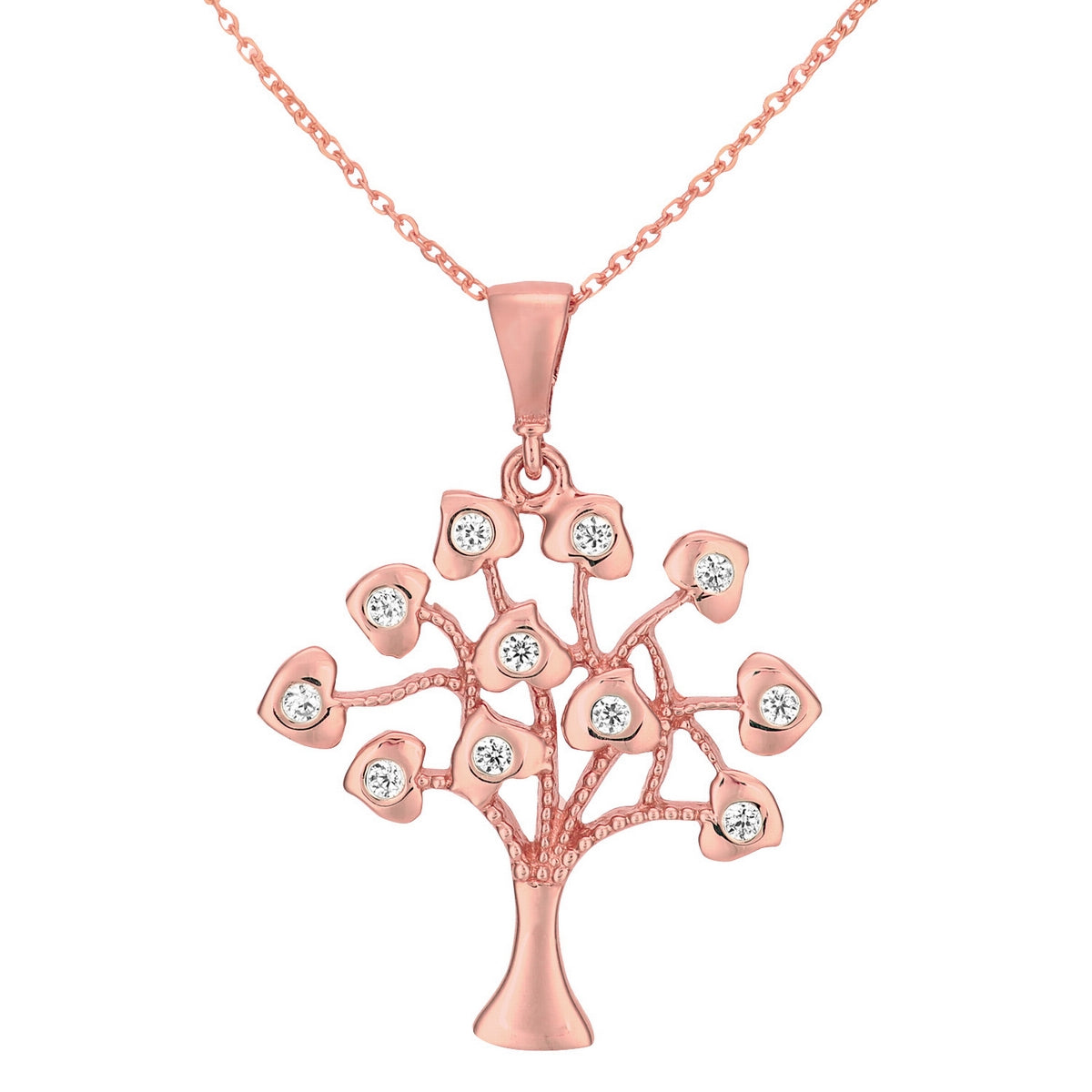 9ct gold (375) rose gold pendant spring ring clasp with cubic zirconia
