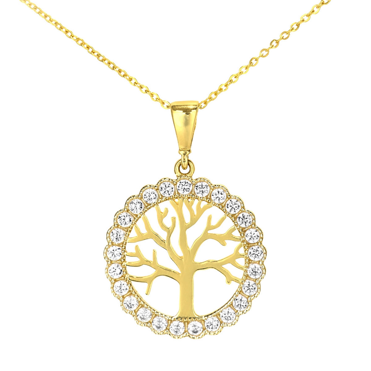 9ct gold (375) yellow gold pendant spring ring clasp with cubic zirconia