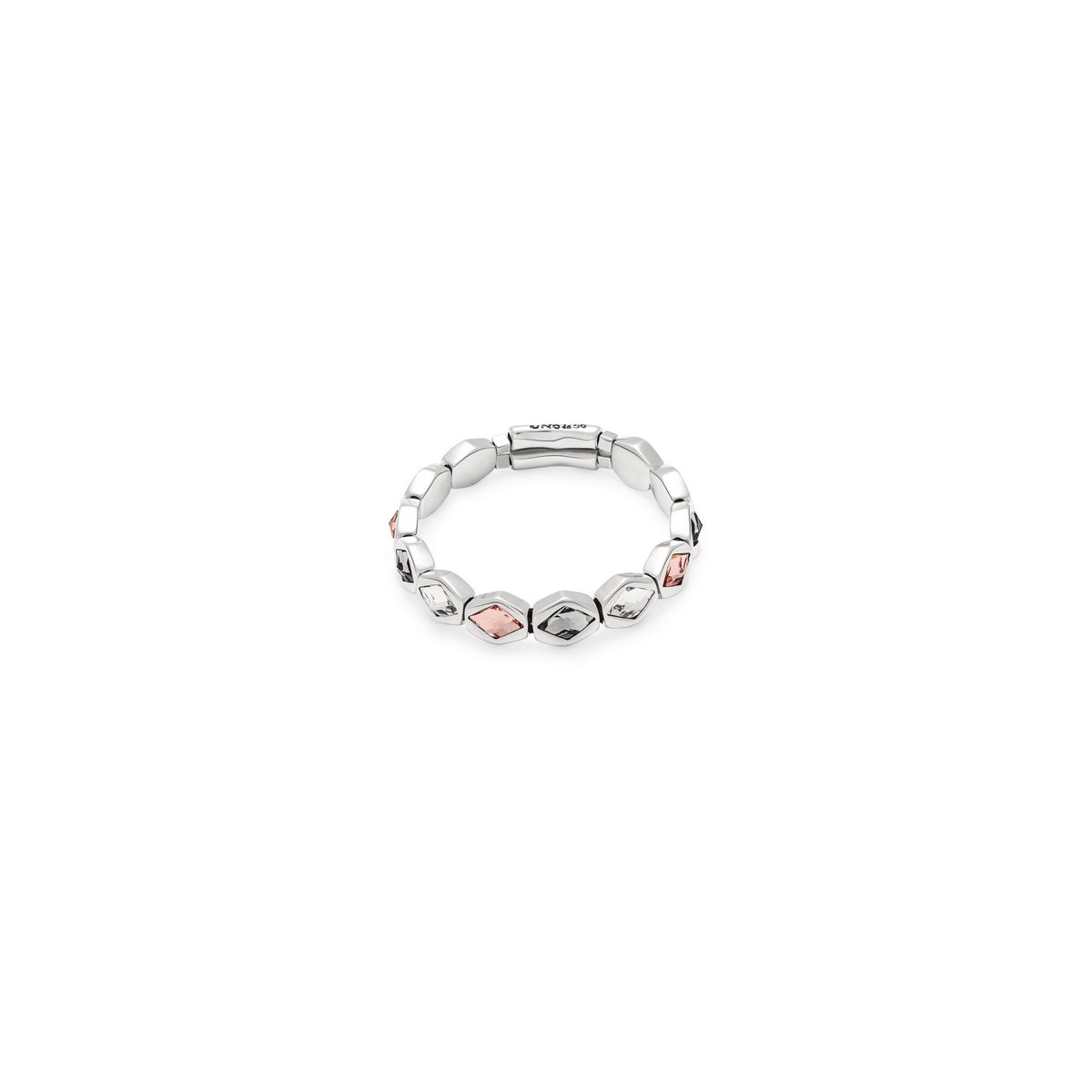 uno de 50 silver-plated metal alloy bracelet and elongated jump rings with faceted crystals