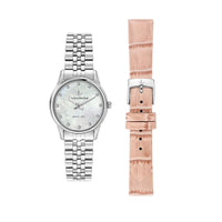 lucien rochat boxed set ladies quartz stainless stee lmop dial bracelet watch & pink strap