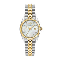 lucien rochat ladies quartz two tone white dial bracelet watch