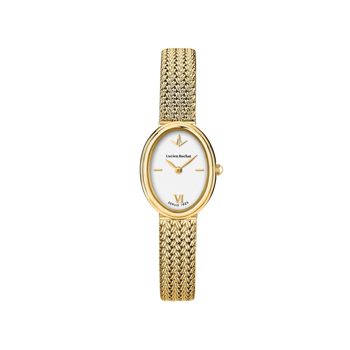 lucien rochat pr�cieux 20mm 2h silver dial gold plated mesh band