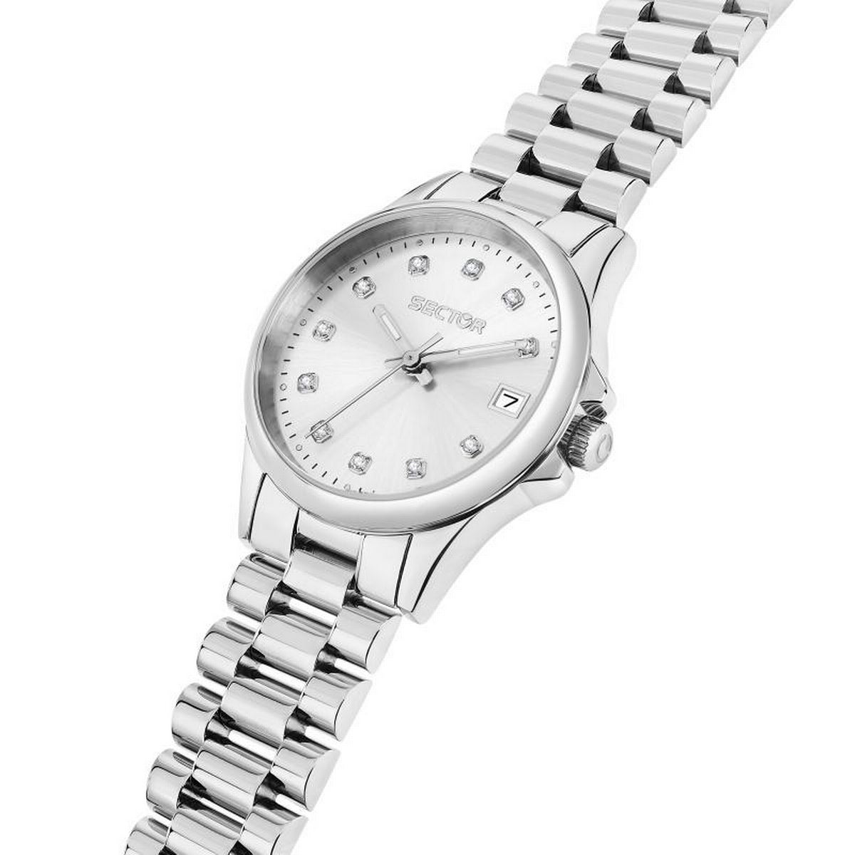 sector quartz ladies stainless steel silver dial  bracelet watch