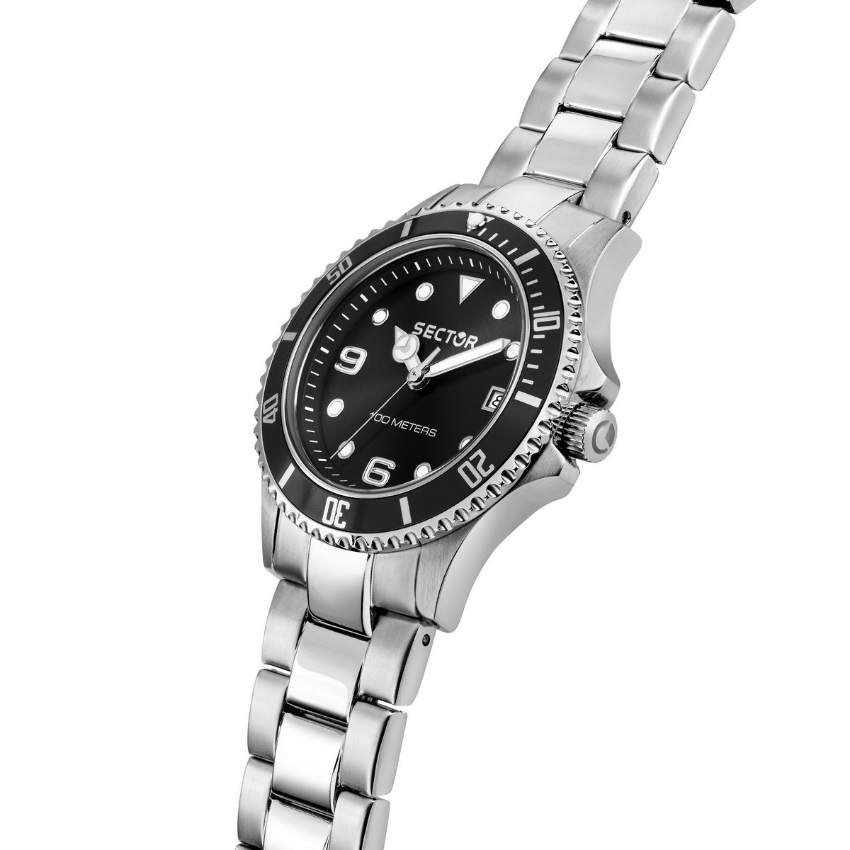 sector 230 35mm 3h black dial stainless steel bracelet