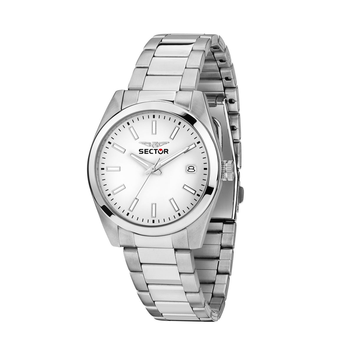 sector no limits 240 37mm 3h white dial stainless steel bracelet watch