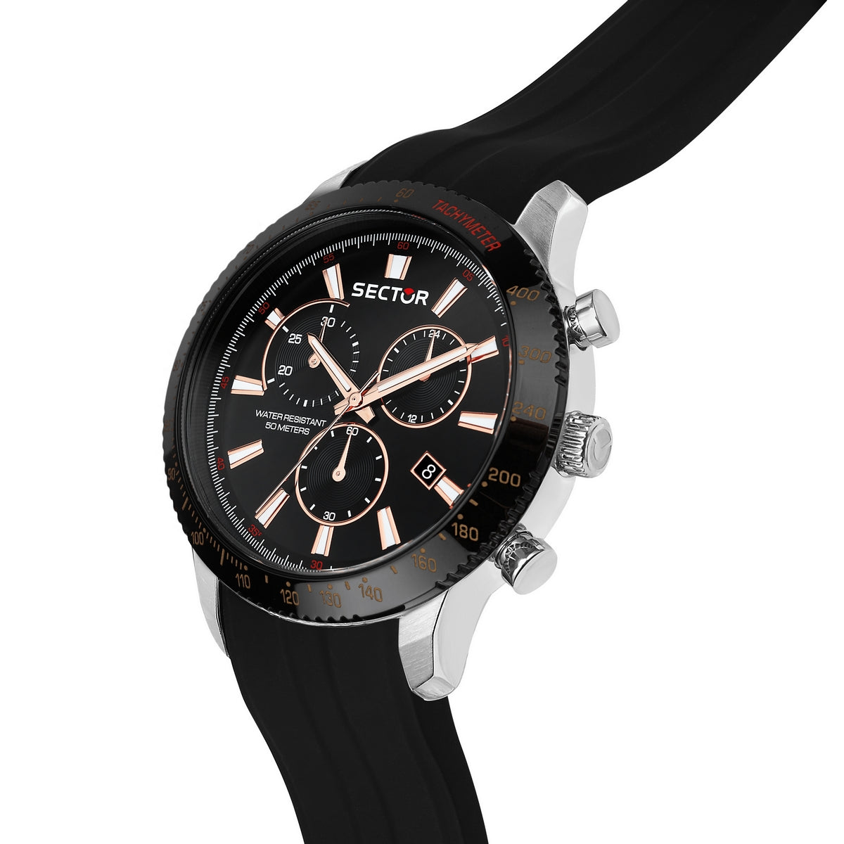 sector  270 45mm chronograph black dial black silicone strap watch