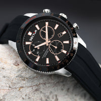 sector  270 45mm chronograph black dial black silicone strap watch