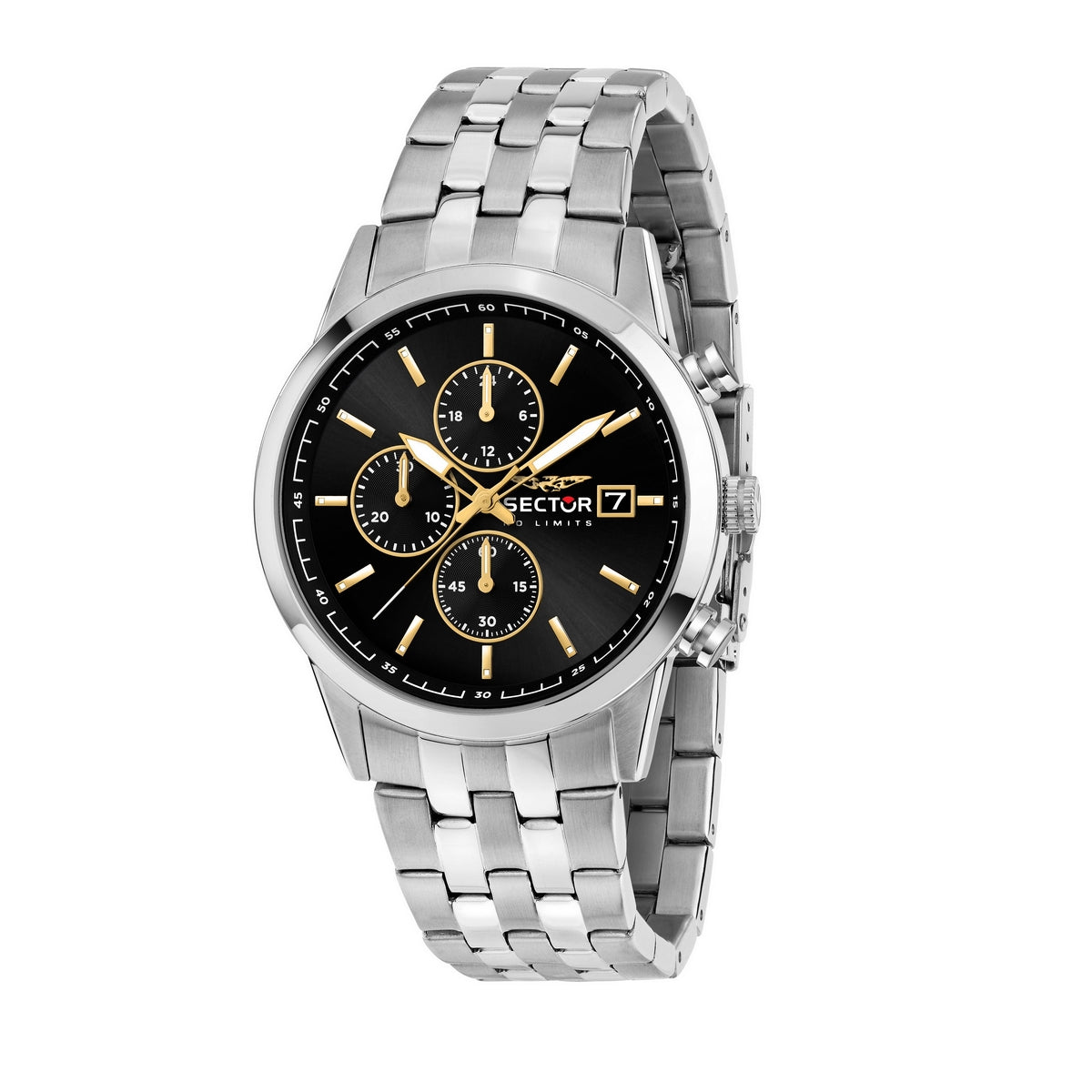 sector no limits 660 42mm chrono black dial gold plated bracelet stainless steel watch
