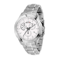 sector chronograph stainless steel white dial bracelet watch