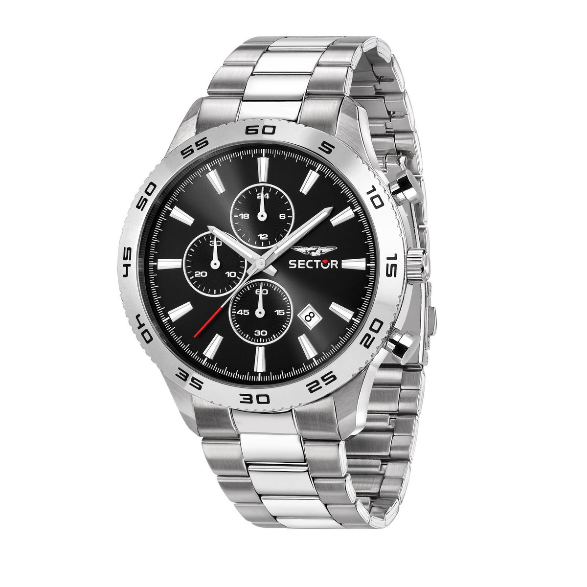 sector no limits 270 45mm chrono black dial stainless steel bracelet watch