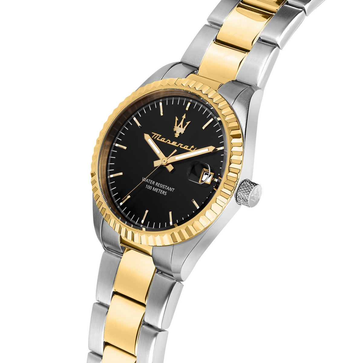 maserati competizione 43mm 3h black dial stainless steel & yellow gold bracelet