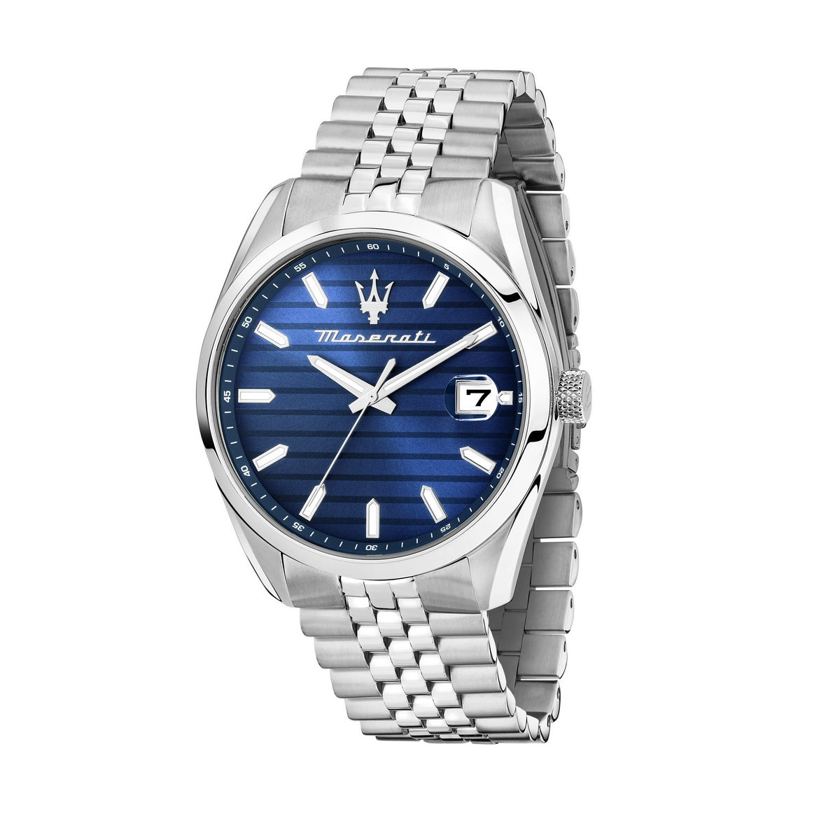 maserati attrazione 43mm 3h blue dial stainless steel bracelet