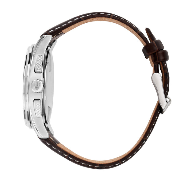 maserati sorpa stainless steel 42mm chronograph beige dial brown strap