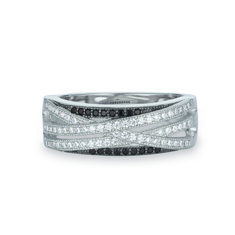 pave set, three row crossover ring, size 56