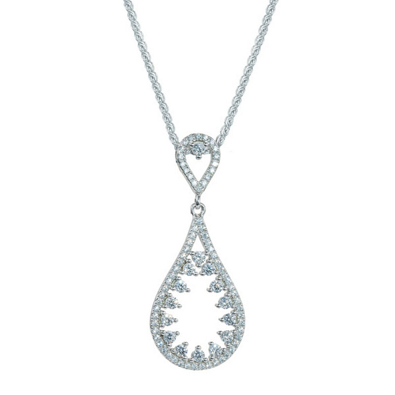 teardrop outline shapped pendant with single stones set along the inside