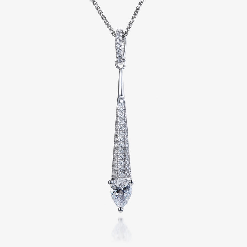 real effect drop pendant filled with gleaming cubic zirconia crystals and a large claw cubic zirconia stone at the end.