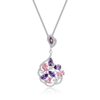 cubic zirconia, amethyst and rose quartz pendant drop necklace in sterling silver